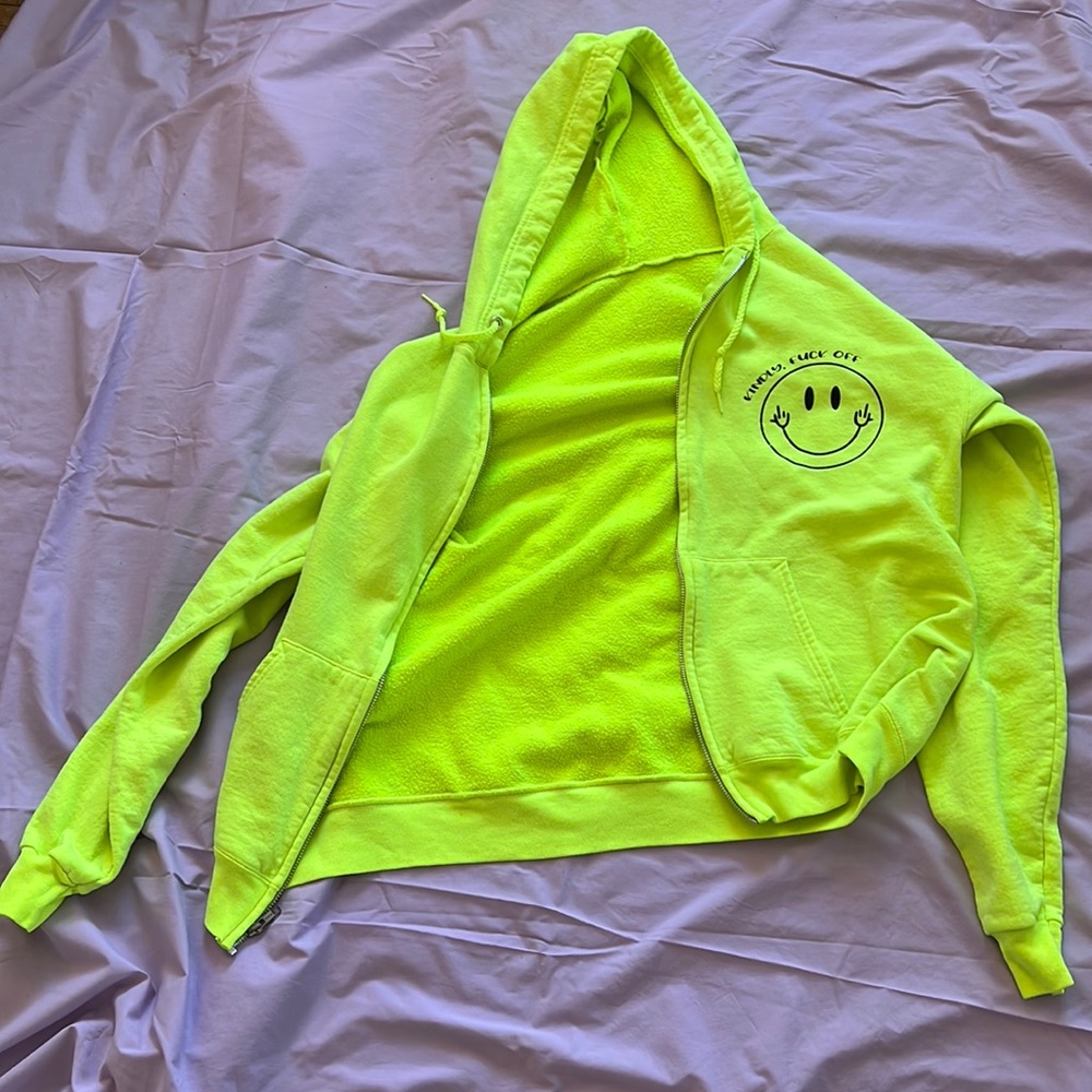 Neon, yellow zip up hoodie
